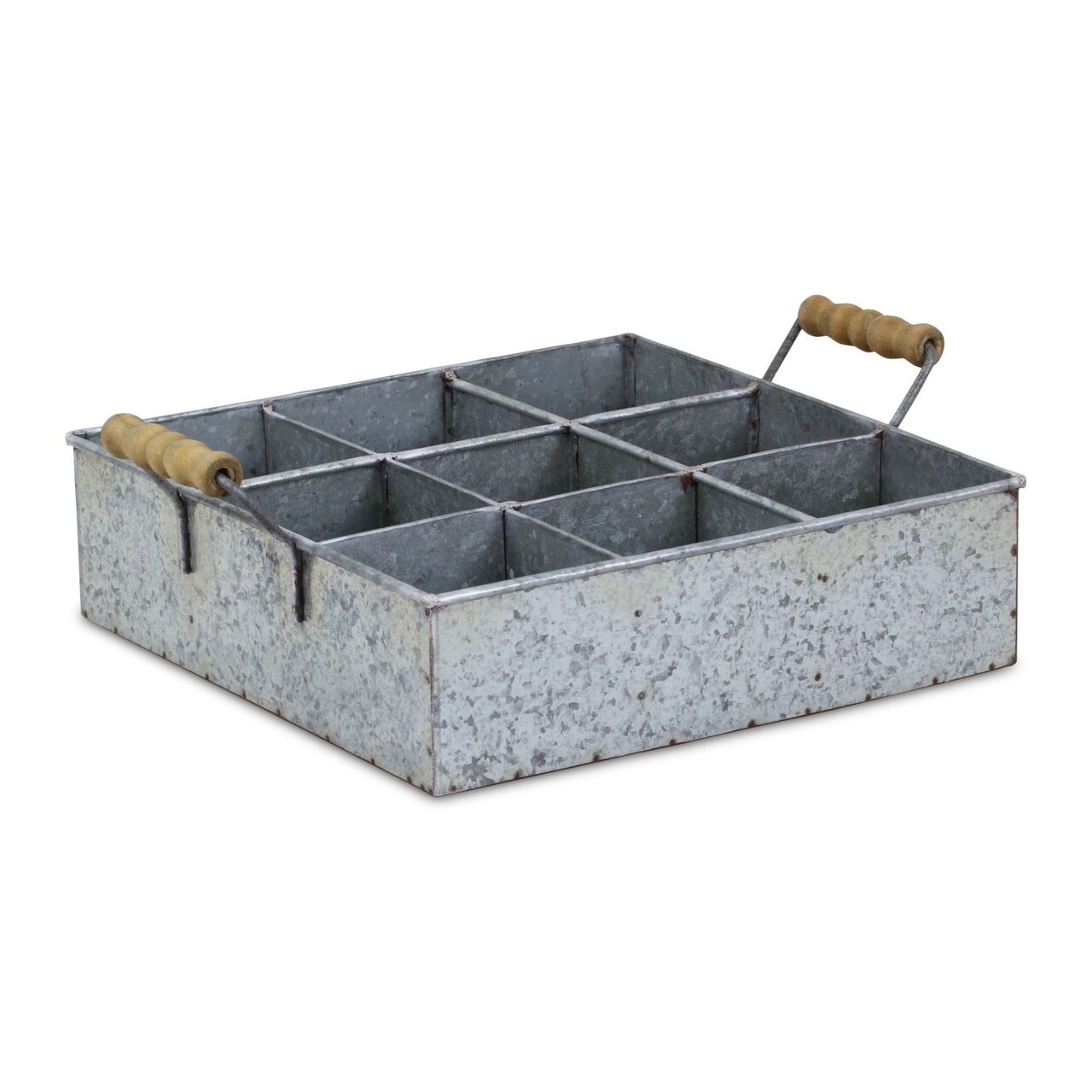 Contemporary Home Living 12" Gray and Brown Galvanized Finish Caddy with Handle